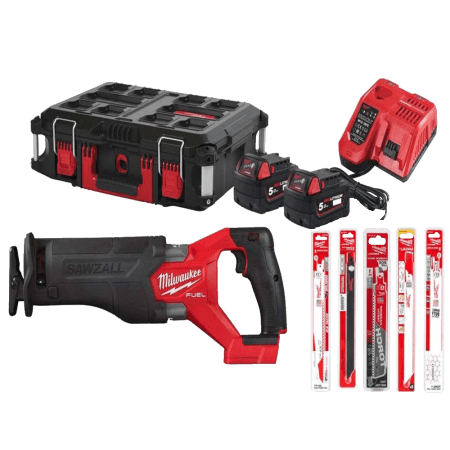 Fierastrau sabie cu 2 acumulatori 5Ah Milwaukee M18 FSZ100P-502P